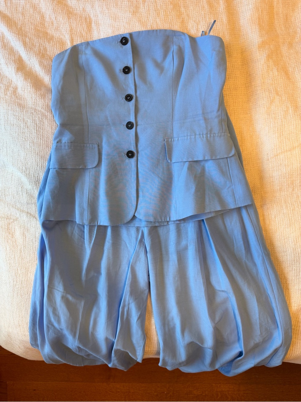 Strapless Light Blue Two-Piece Jumpsuit Set